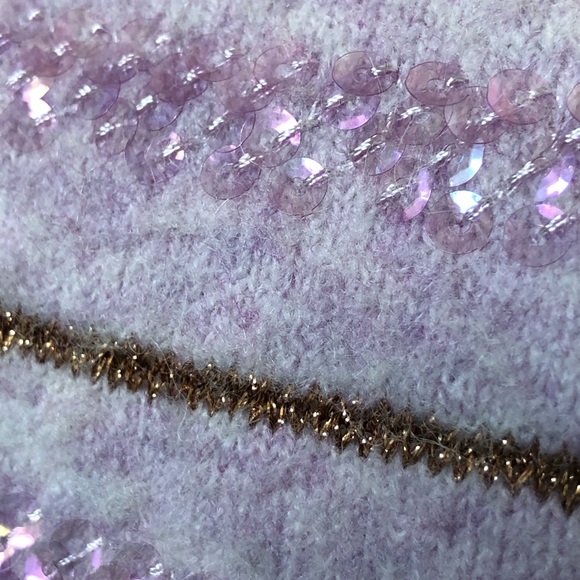 J.Crew Lavender Sequin & Gold Striped Crewneck Sweater - Picture 7 of 7